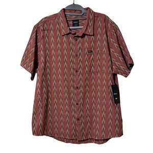 RVCA Upwards Ikat Button-Down Shirt | Size L | Rust Red Geometric | NWT